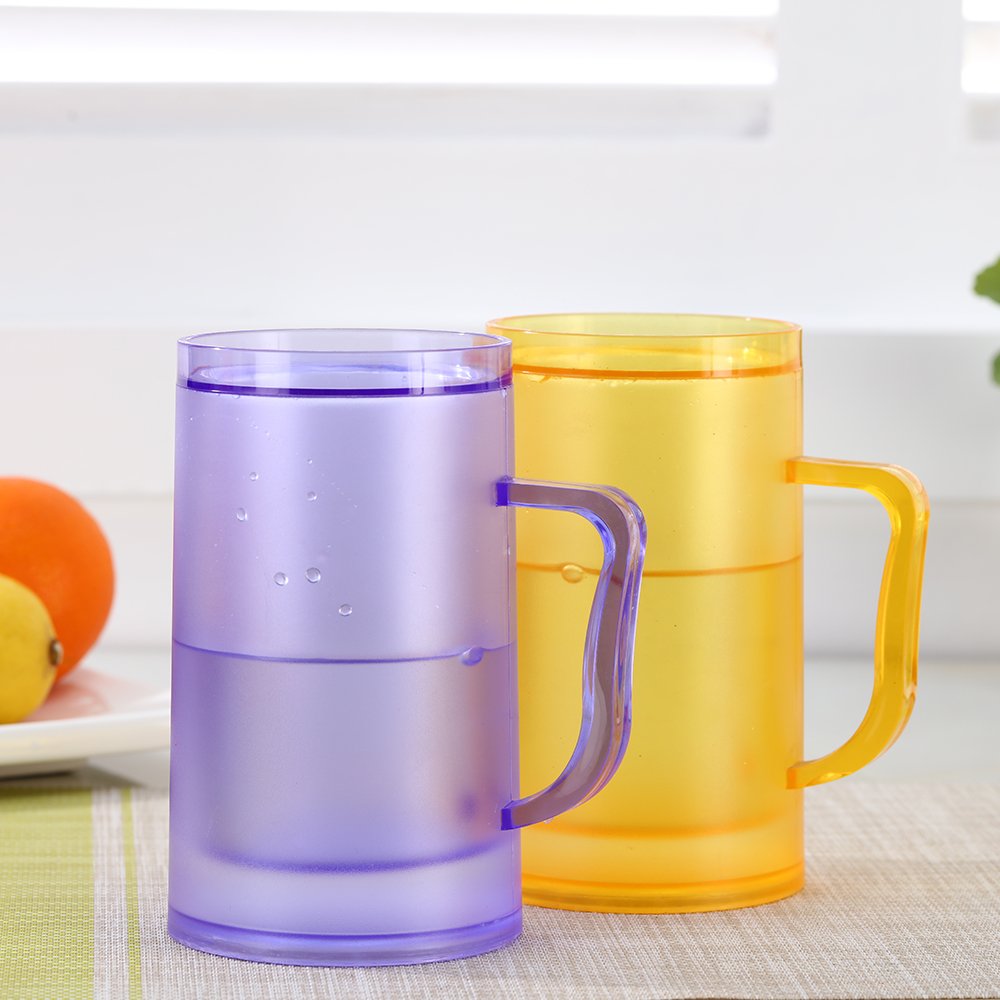Hot sale Reusable Keep drink cold High Quality double walled plastic freezable beer mug 15oz