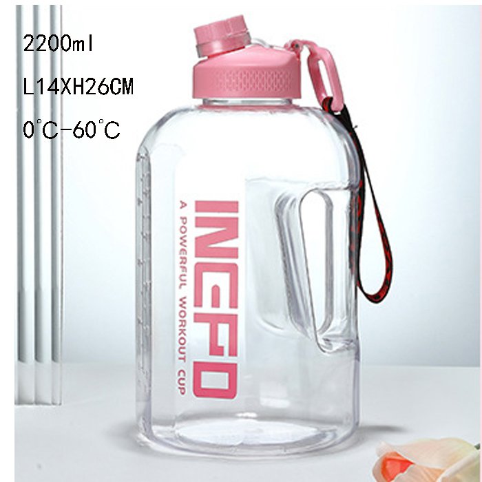 New Design durable BPA-free plastic water bottle half gallon motivational gym sports water bottles 2.2l