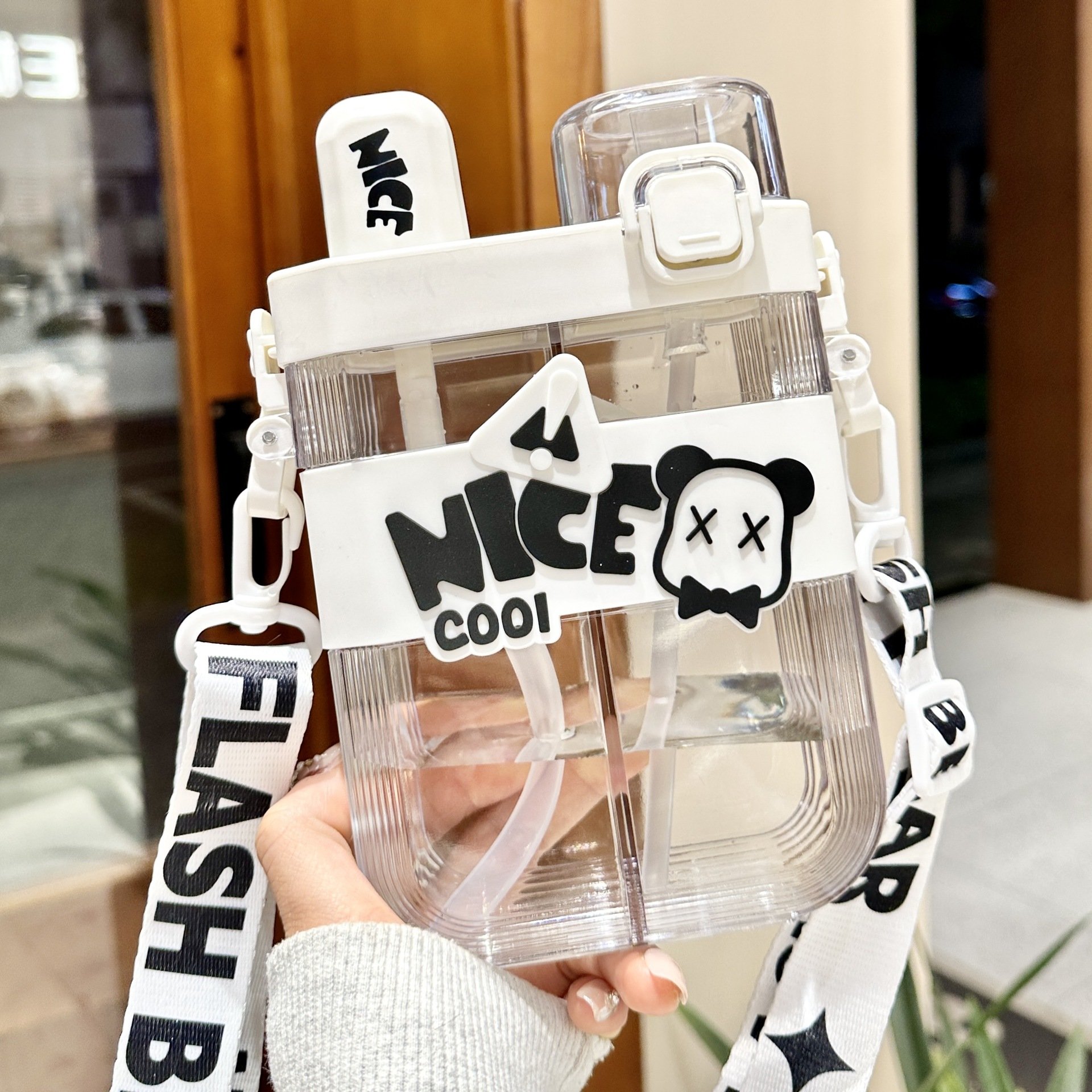 2024 New 620ml Students Summer Plastic Cups With Straw Strap Double Drinking Sub-Warehouse Plastic Water Bottles For Kids