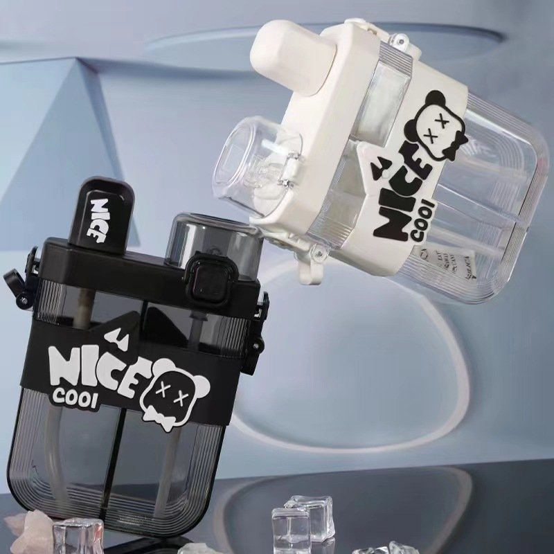 2024 New 620ml Students Summer Plastic Cups With Straw Strap Double Drinking Sub-Warehouse Plastic Water Bottles For Kids