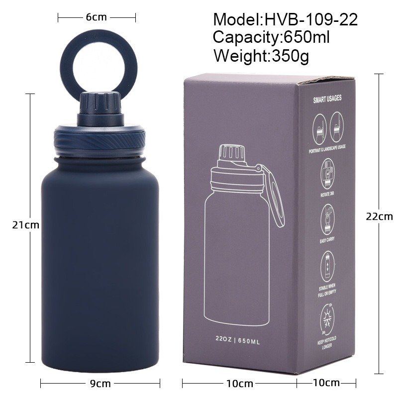 SHINBENE 22OZ/650ML Magnetic Round Mouth Stainless Steel Insulated Water Bottle Adjustable Angles Holder Cup