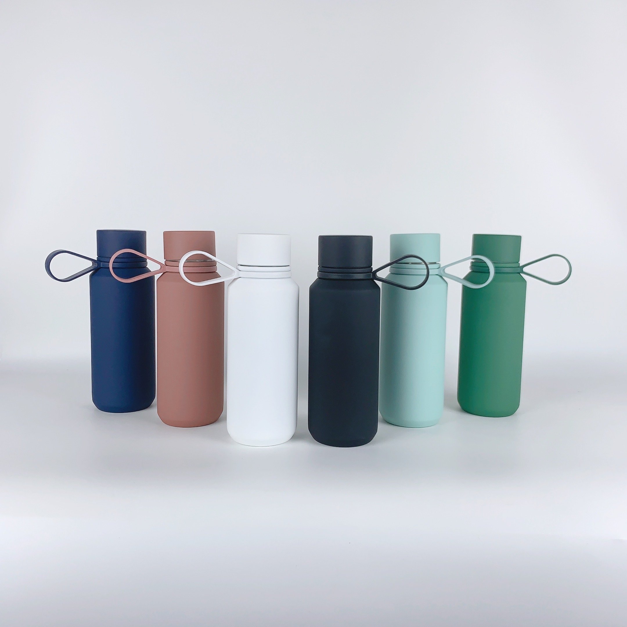 12oz Stainless Steel Bottle Double Wall Insulated Vacuum Flask Matte Rubber Coated Metal Water Bottle with Handle