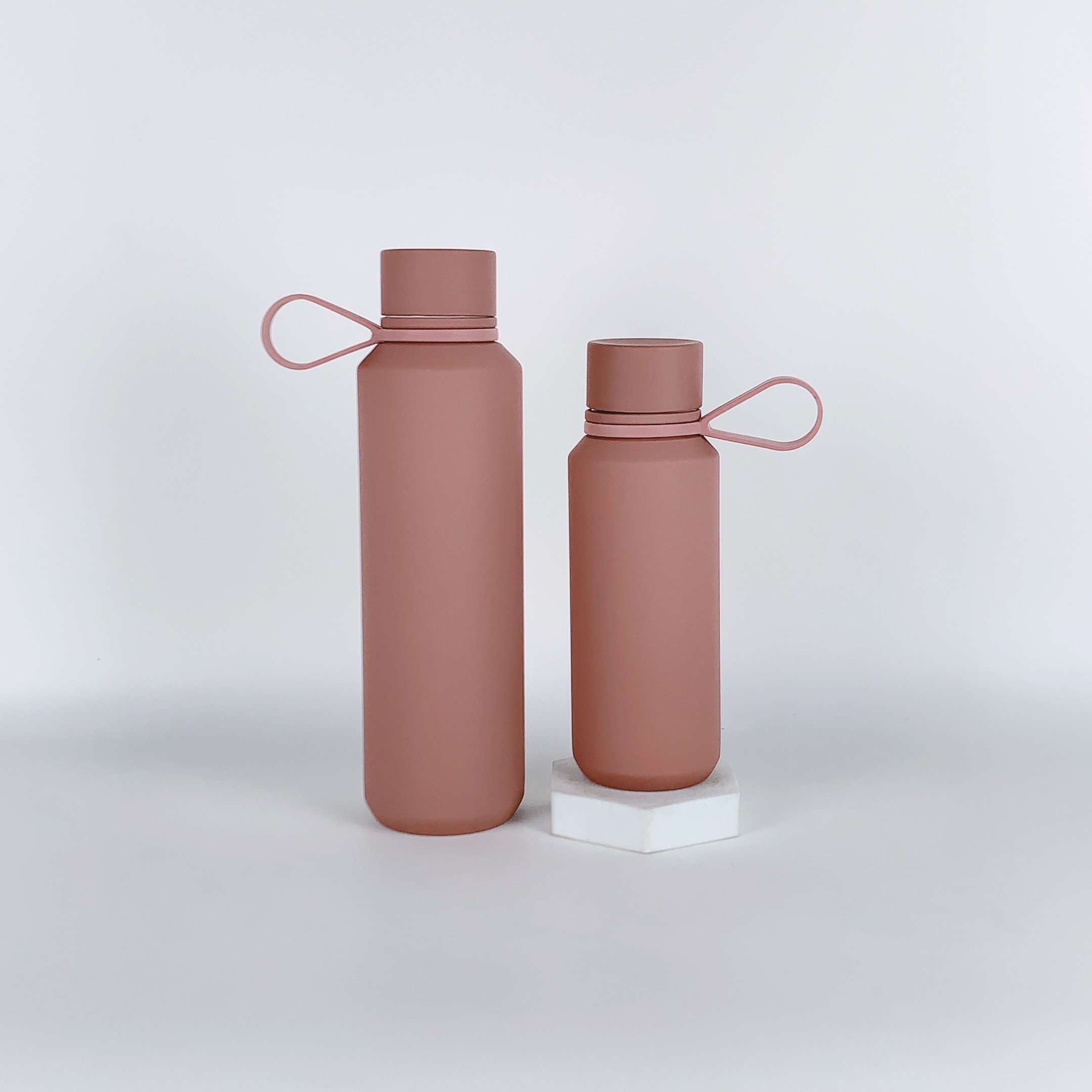 12oz Stainless Steel Bottle Double Wall Insulated Vacuum Flask Matte Rubber Coated Metal Water Bottle with Handle
