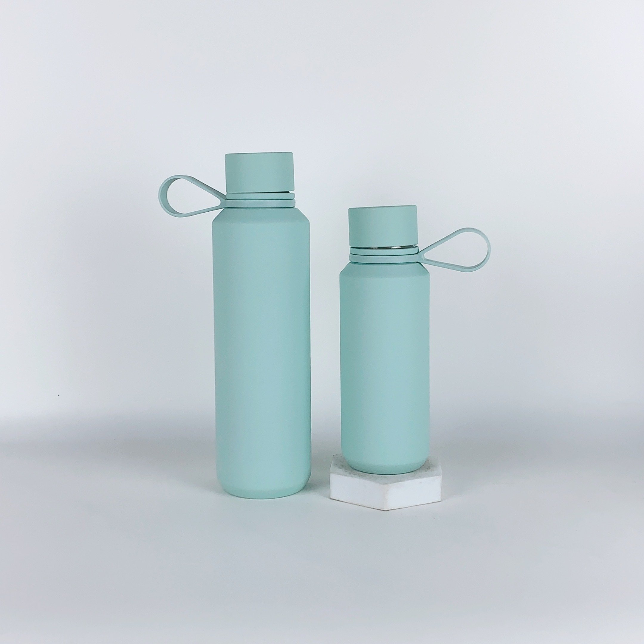 12oz Stainless Steel Bottle Double Wall Insulated Vacuum Flask Matte Rubber Coated Metal Water Bottle with Handle