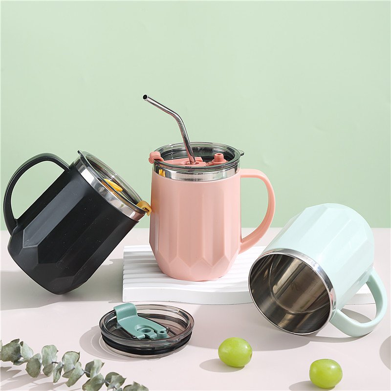 304 Stainless Steel Thermos Tumbler Office Portable Insulated Mug Couple Straw Cup Vacuum Milk Cups Double Drinking Cup