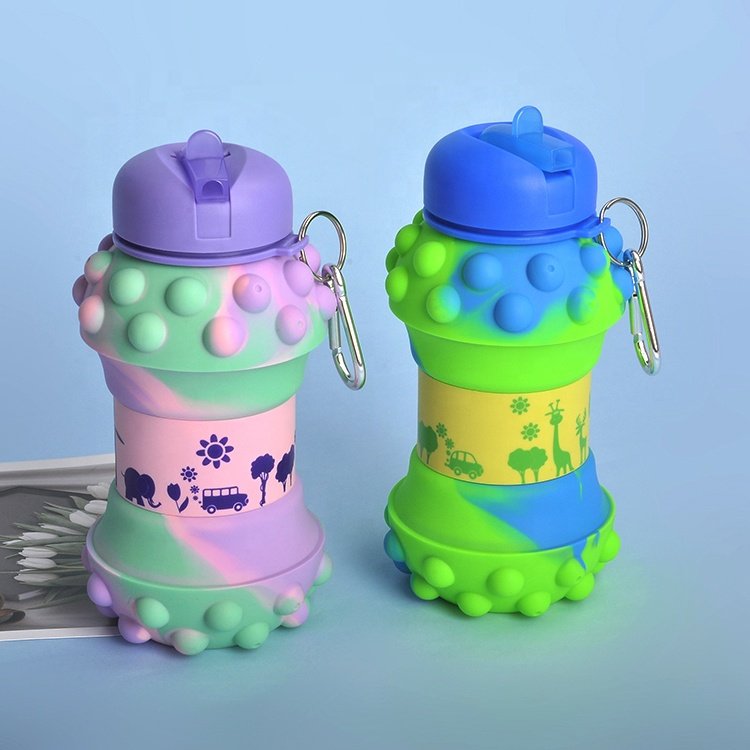 Relieve Stress Sensory Fidgets Pop Bottle Bubble Pops Water Bottle Pop Silicone Collapsible Water Bottle for Girls