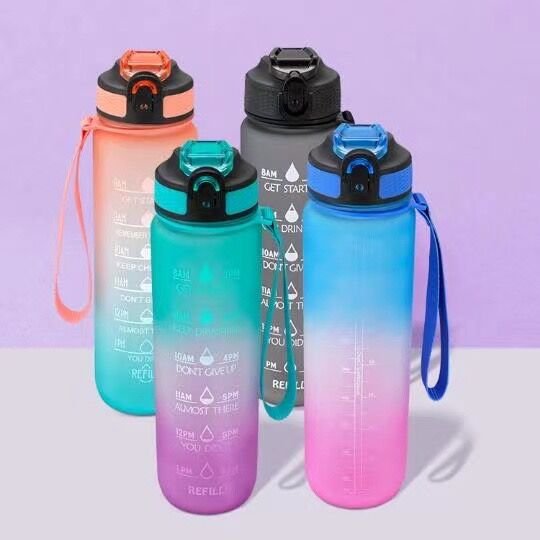 32 OZ 1000 ml Time Marker Plastic Water Bottle Gradient Color Water Bottles Large Capacity Leak Proof Water Bottles