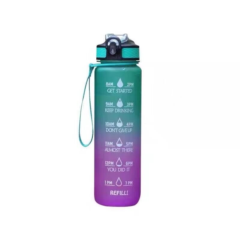 32 OZ 1000 ml Time Marker Plastic Water Bottle Gradient Color Water Bottles Large Capacity Leak Proof Water Bottles