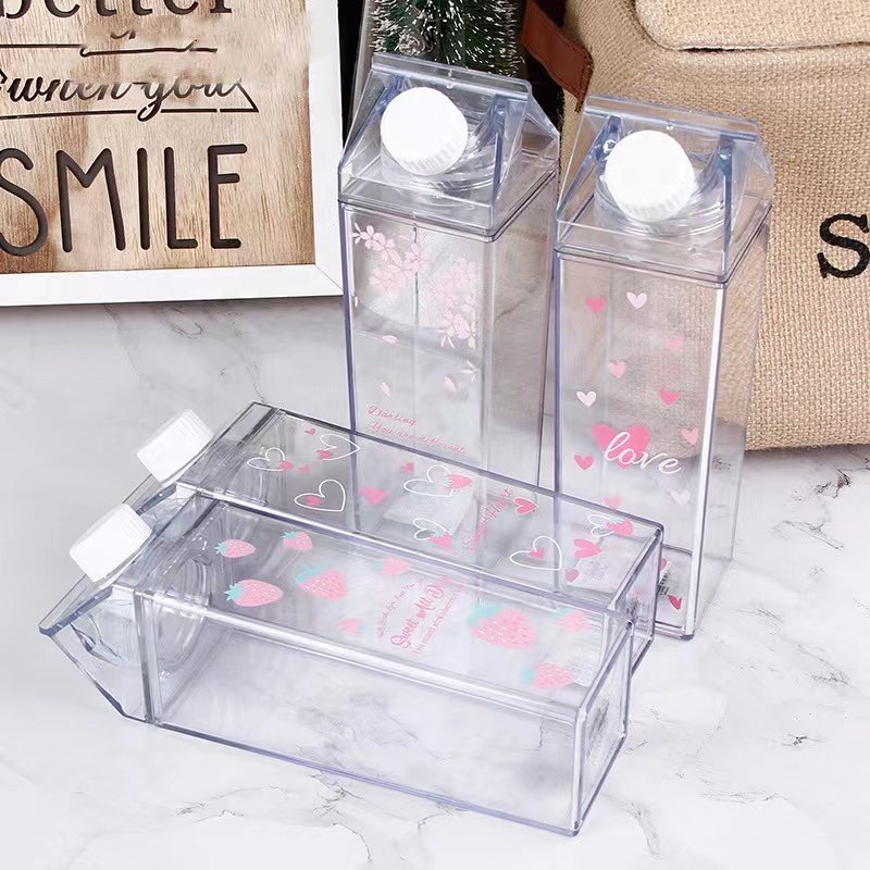 BPA Free 500ml 1000ml Plastic Clear Pink Transparent Colored Acrylic Tumbler With Lid Milk Carton Water Bottle