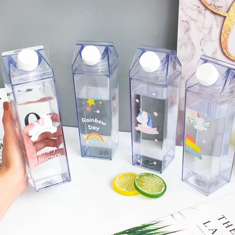 BPA Free 500ml 1000ml Plastic Clear Pink Transparent Colored Acrylic Tumbler With Lid Milk Carton Water Bottle