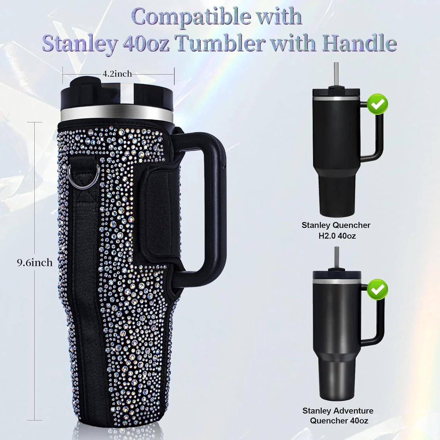 2024 New Bling Glitter Water Bottle Carrier Bag with Phone Pocket and Adjustable Strap Compatible with Tumbler 40oz Tumbler