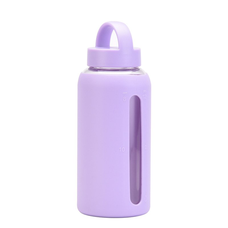 800ML Large Capacity Reusable Glass Water Bottle With Silicone Sleeve and PP lid custom logo Drinking Water Bottles Outdoor