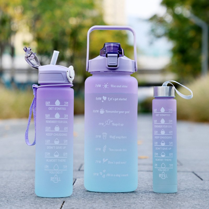 BPA Free Leakproof Portable Plastic Water Bottle Set with Time Maker Gradient Color Plastic Motivational Water Bottle