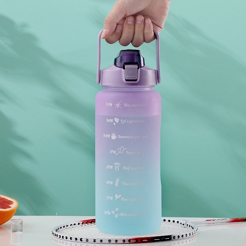 BPA Free Leakproof Portable Plastic Water Bottle Set with Time Maker Gradient Color Plastic Motivational Water Bottle