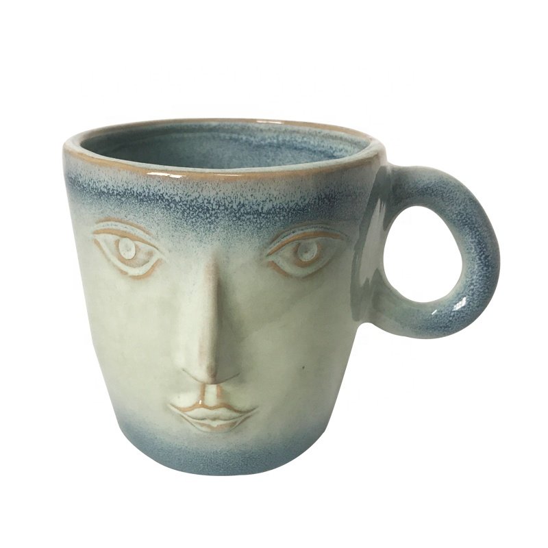 Retro reactive glazed art human face cup custom 3d face mug