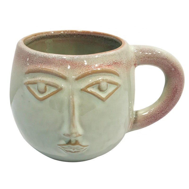 Retro reactive glazed art human face cup custom 3d face mug