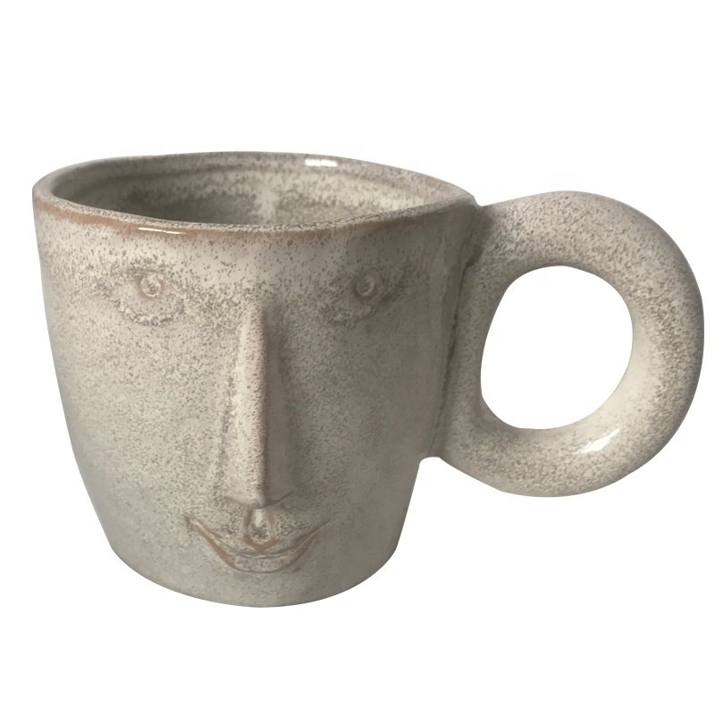 Retro reactive glazed art human face cup custom 3d face mug