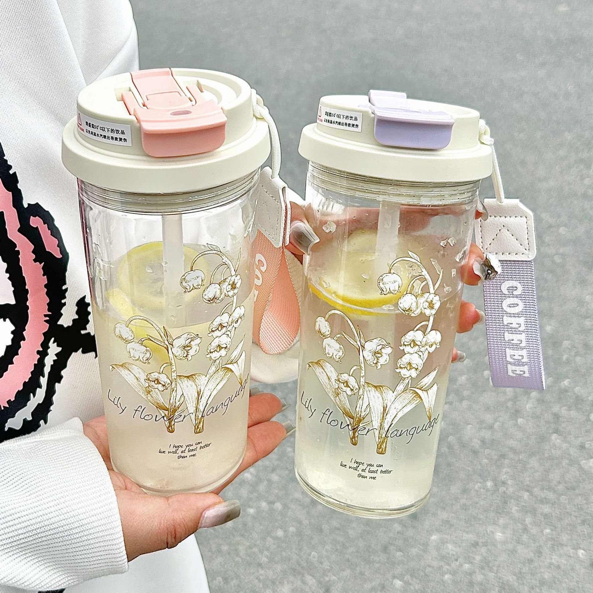 New Water Cup Lily Valley 580ml Sippy Mug 580ml Outdoor Drinking Cup Portable Carrying Broken-Resistant Drink Water Bottle