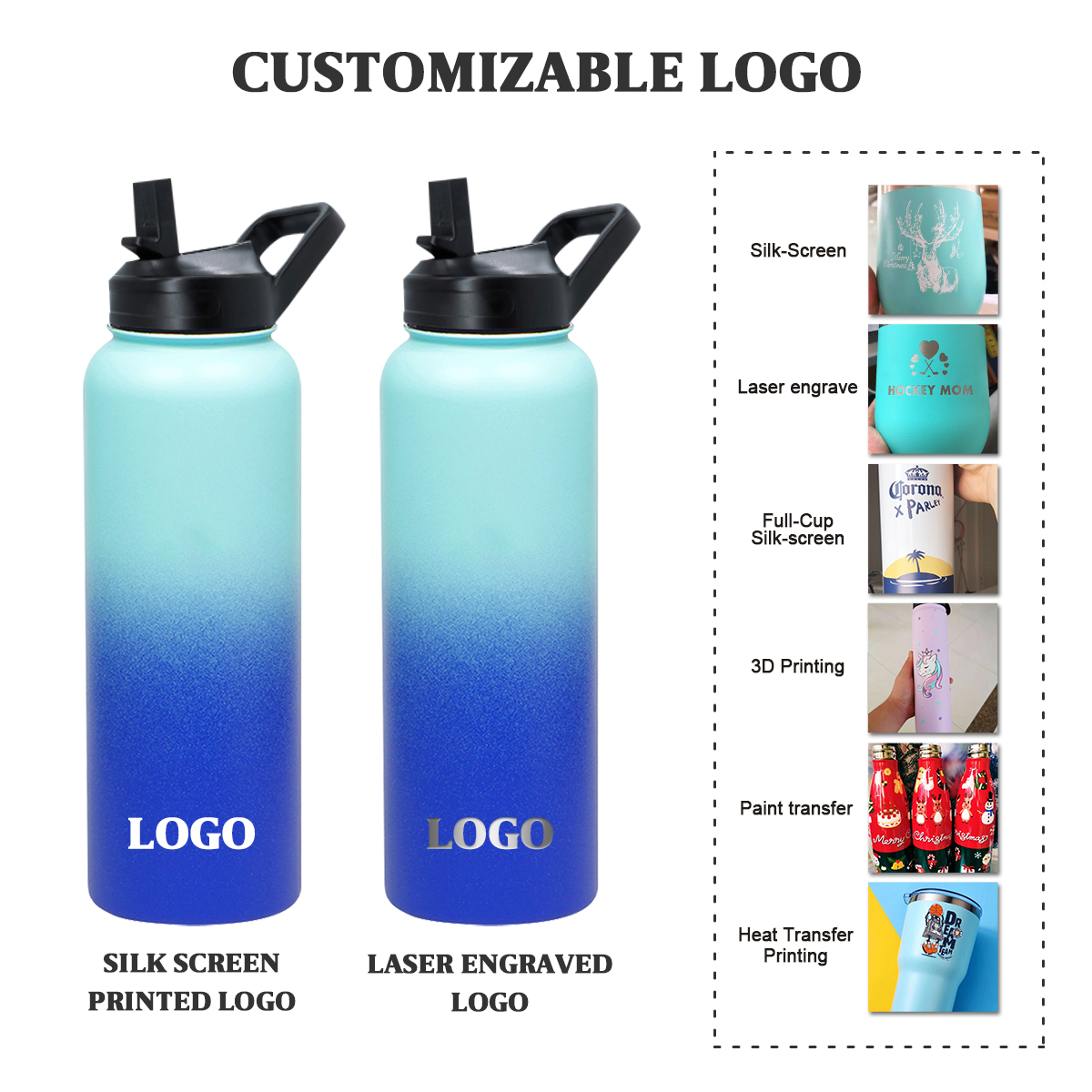 Linhui Customized color logo reusable gym sport metal sublimation stainless steel vacuum flasks thermos drinking water bottle