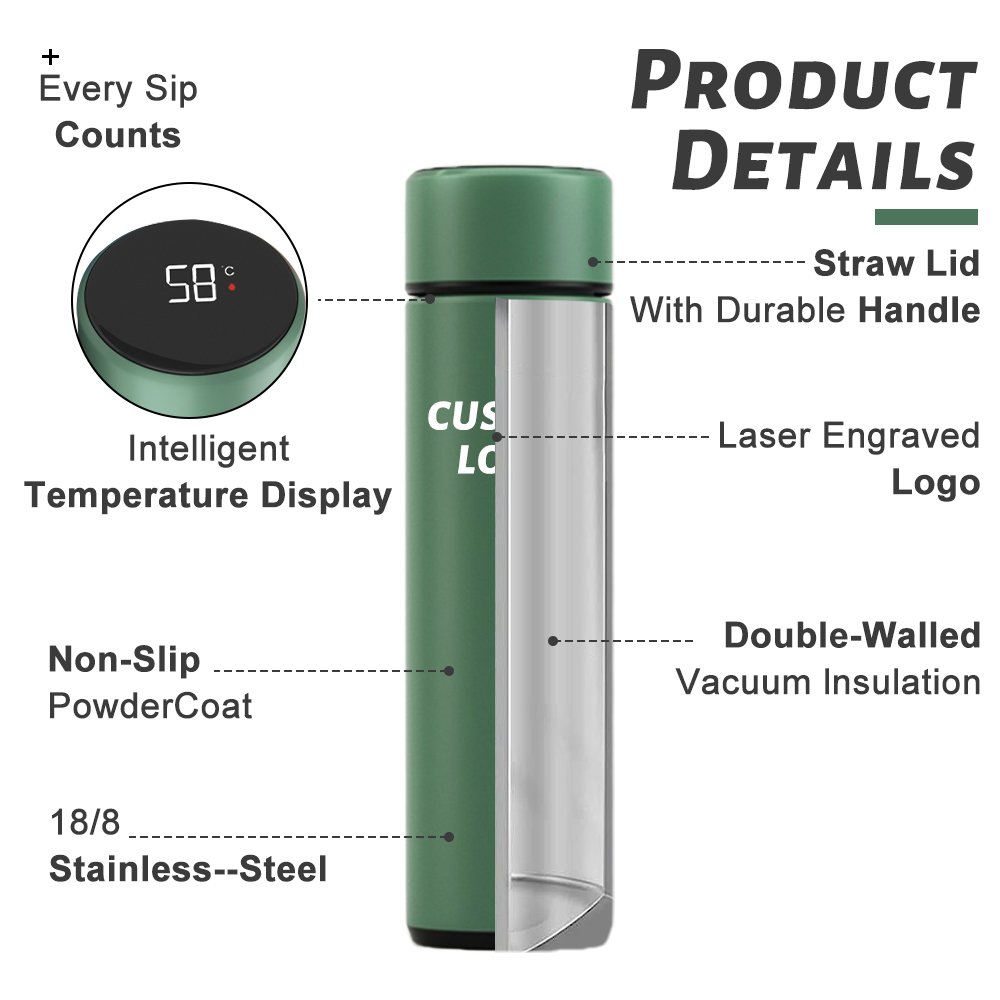 Insulated stainless steel custom intelligent smart drinkware water bottle led temperature display vacuum flask