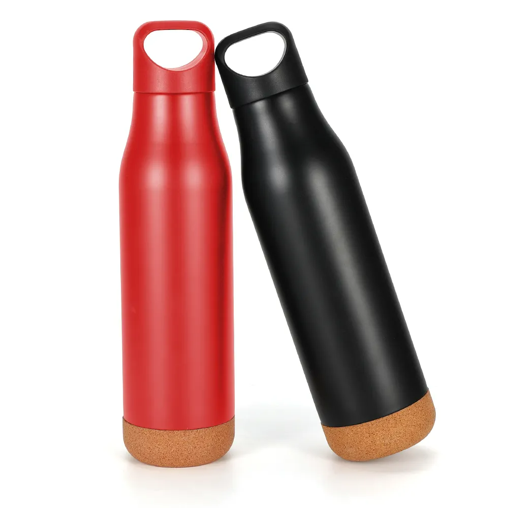 500ml Double Stainless Steel Vacuum Insulated Sports Cork Bottom Water Bottle With Handle