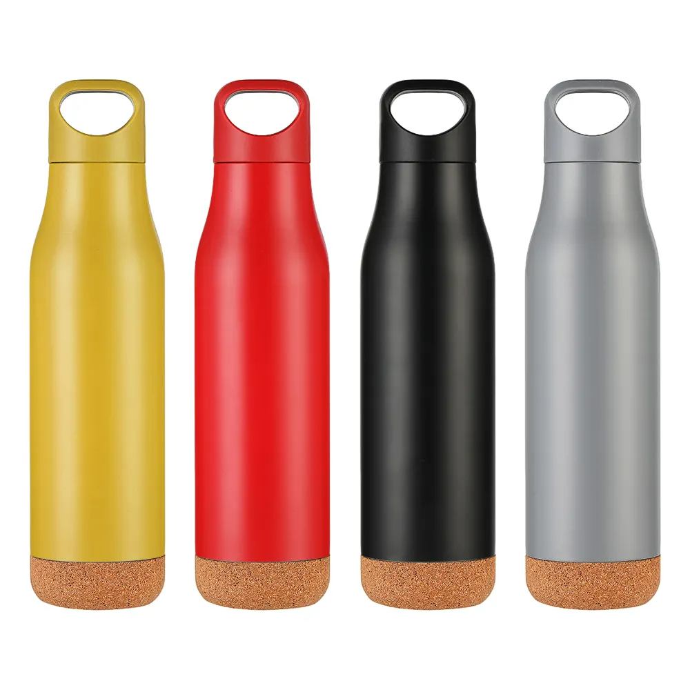 500ml Double Stainless Steel Vacuum Insulated Sports Cork Bottom Water Bottle With Handle