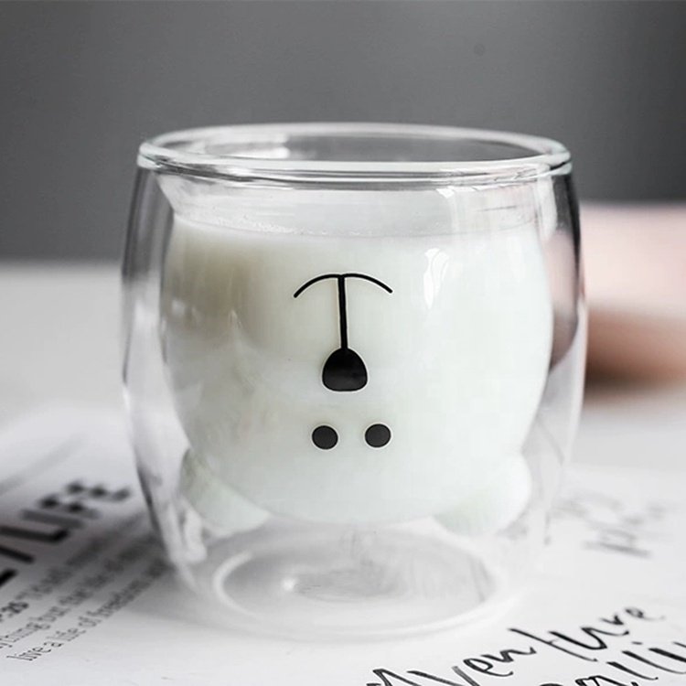 hot sale Hand Blown clear borosilicate Double Wall Glass Coffee Cup Cute Bear glass cup animal shaped glass cup