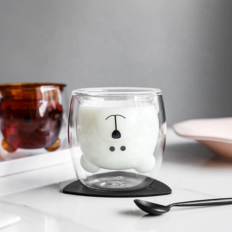 hot sale Hand Blown clear borosilicate Double Wall Glass Coffee Cup Cute Bear glass cup animal shaped glass cup