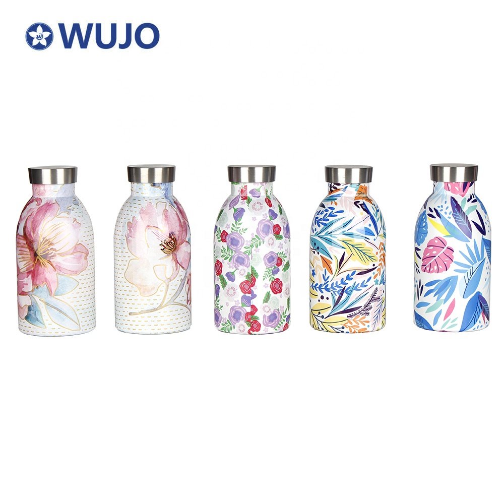 350ml 500ml Custom Pattern Stainless Steel School Gym Sports Beverage Milk Water Bottle Thermos With Metal Lid For Gift