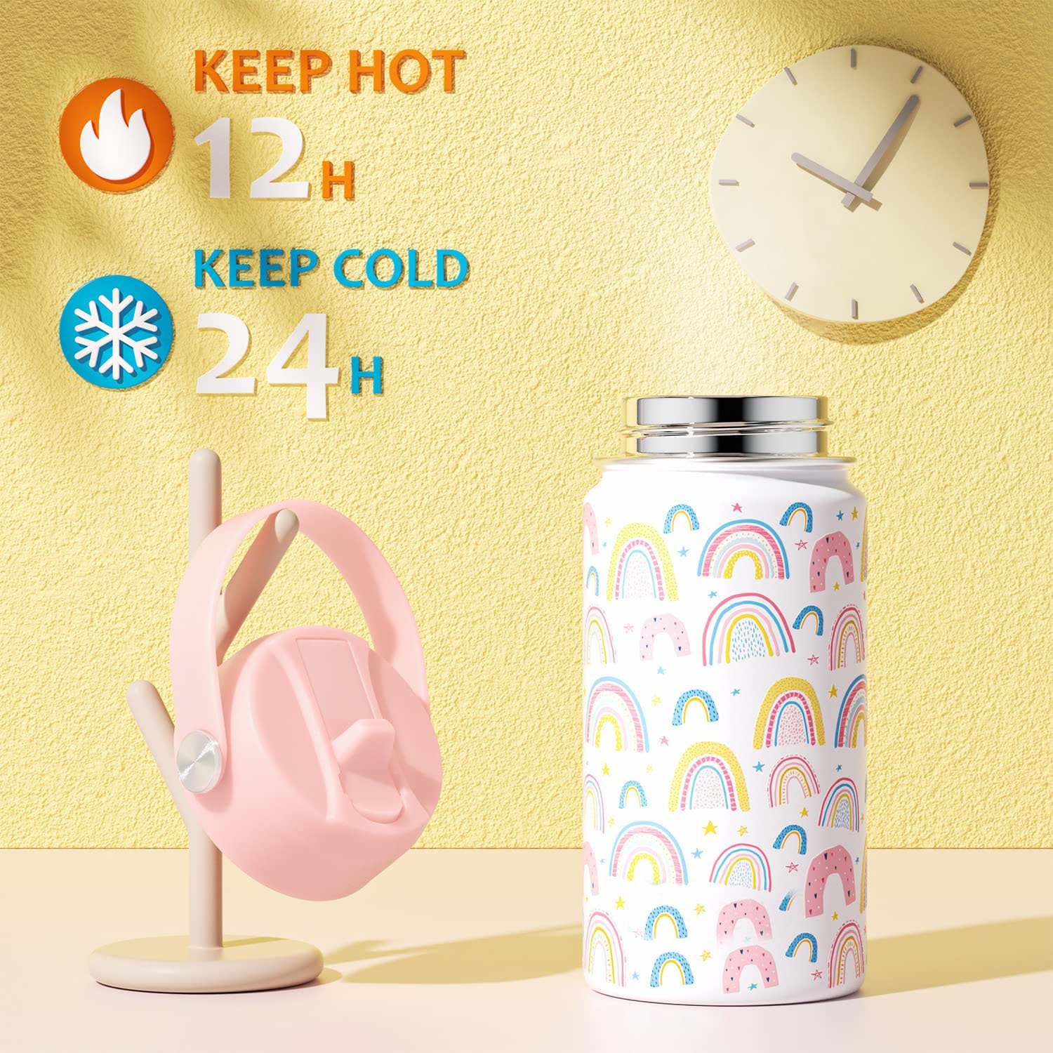 Hot Seller 12oz Double Wall Insulated Flask Stainless Steel Water Bottle for Kids with Straw Topper