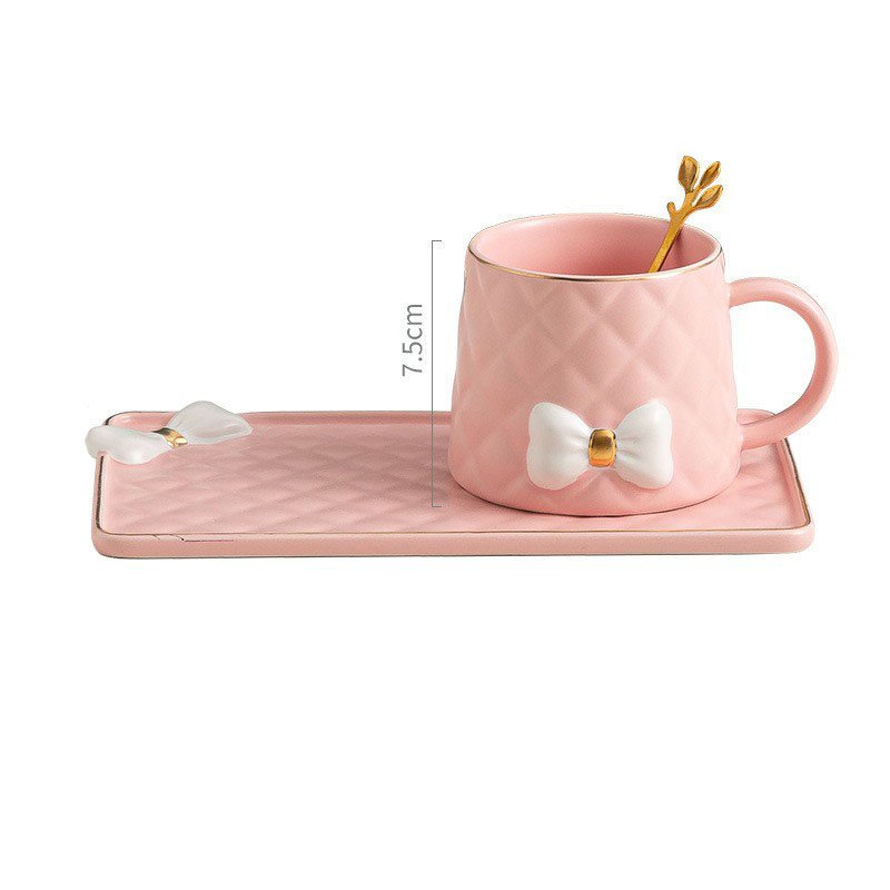 ZOGIFTS Nordic Bow Embossed Tea Cups and Saucer Sets Ceramic Sublimation Coffee Mugs Custom Logo for Hotel Cafe Afternoon