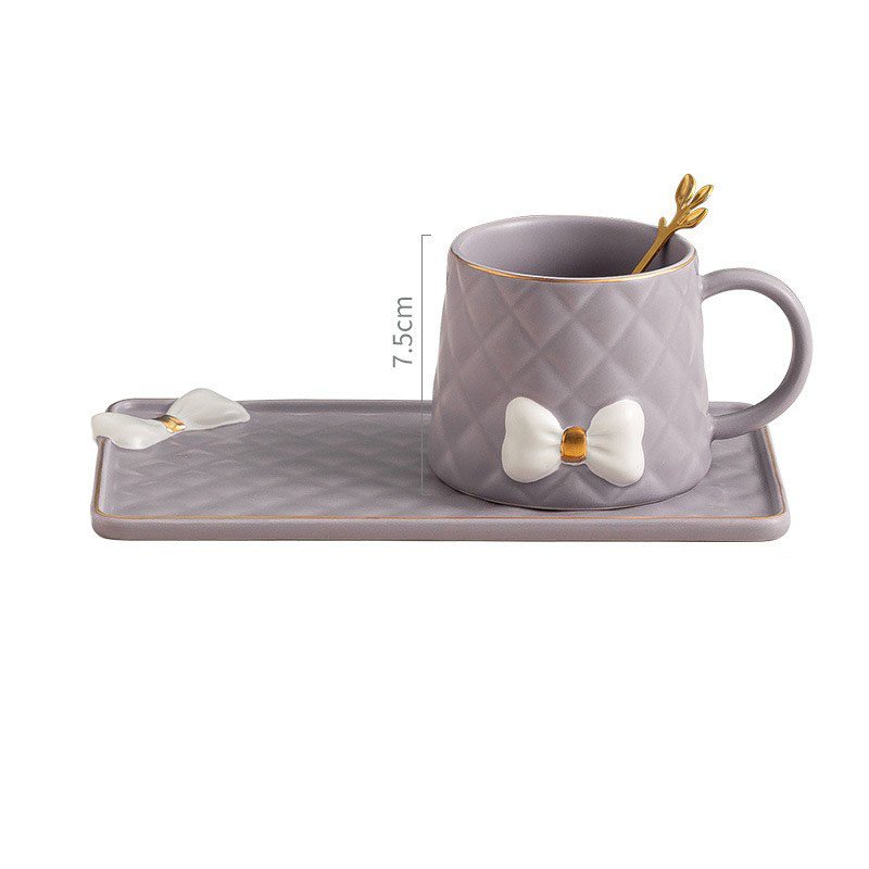 ZOGIFTS Nordic Bow Embossed Tea Cups and Saucer Sets Ceramic Sublimation Coffee Mugs Custom Logo for Hotel Cafe Afternoon