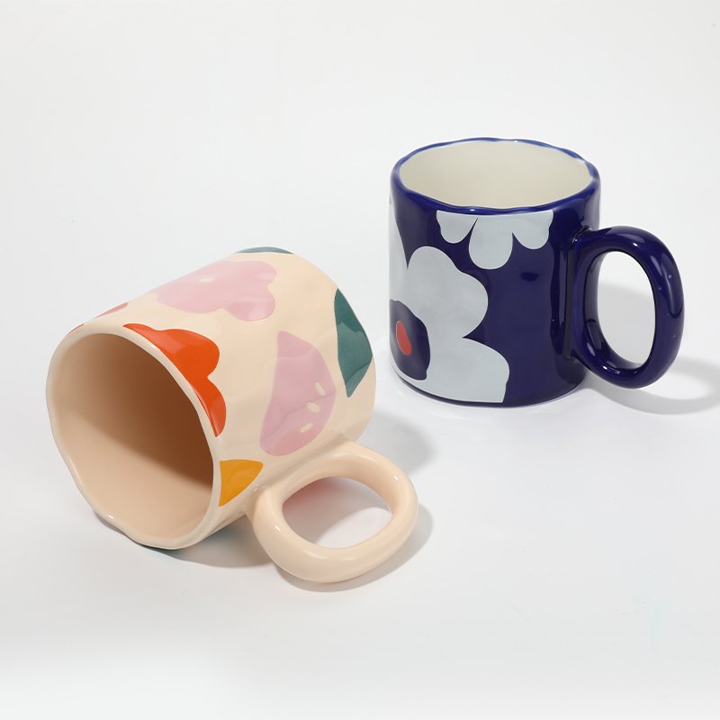 Wholesale Custom Flower Valentine White Travel Enamel 400ML Porcelain Ceramic Coffee Mugs with Logo