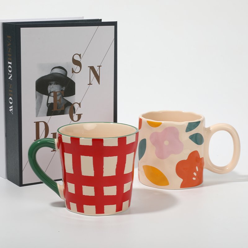 Wholesale Custom Flower Valentine White Travel Enamel 400ML Porcelain Ceramic Coffee Mugs with Logo