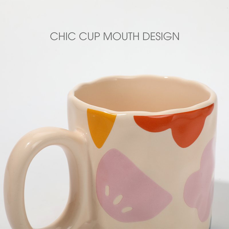 Wholesale Custom Flower Valentine White Travel Enamel 400ML Porcelain Ceramic Coffee Mugs with Logo