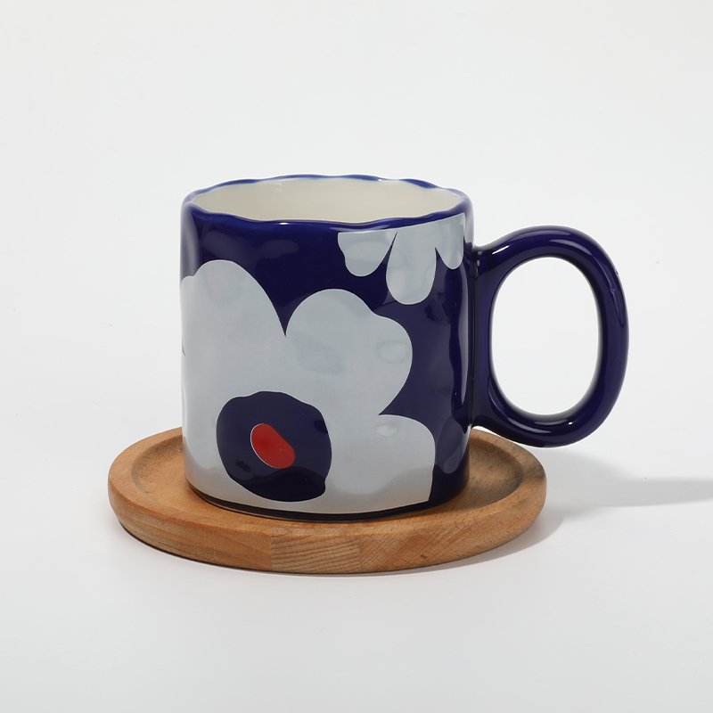 Wholesale Custom Flower Valentine White Travel Enamel 400ML Porcelain Ceramic Coffee Mugs with Logo