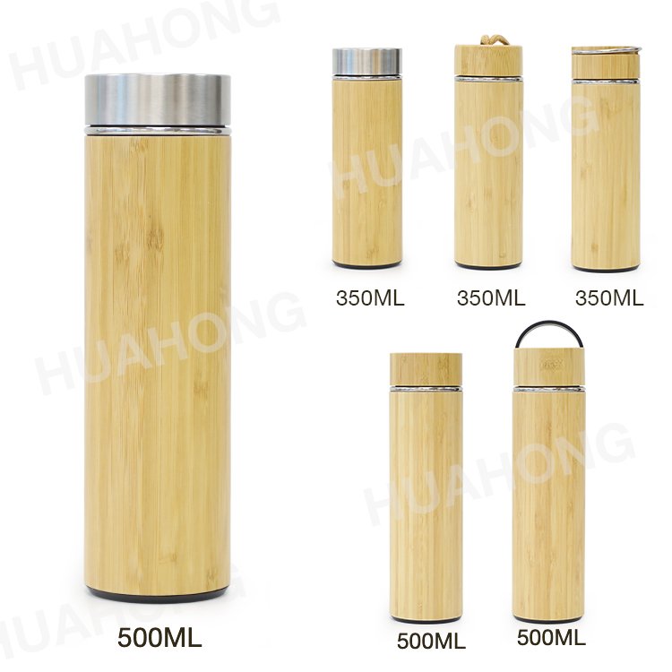 2024 Eco Friendly 500 ml Bamboo Thermos with Infuser High Quality Bamboo Tea Bottle Vacuum Flask Stainless Steel Durable Cup