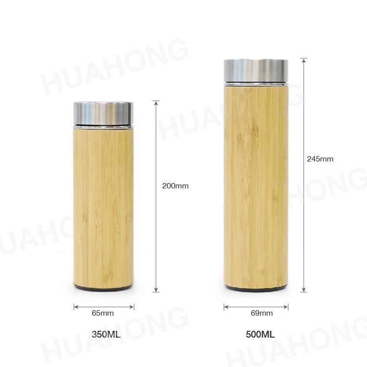 2024 Eco Friendly 500 ml Bamboo Thermos with Infuser High Quality Bamboo Tea Bottle Vacuum Flask Stainless Steel Durable Cup