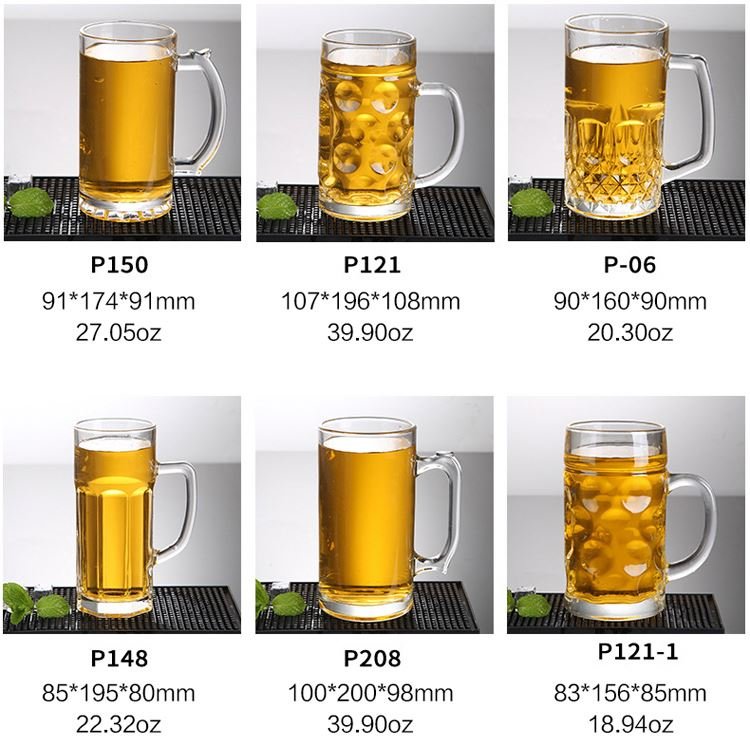 Wholesale Custom Logo Classic 16oz-40oz Steins Empty Beer Glasses high quality glass beer mug Large Clear beer glass with handle