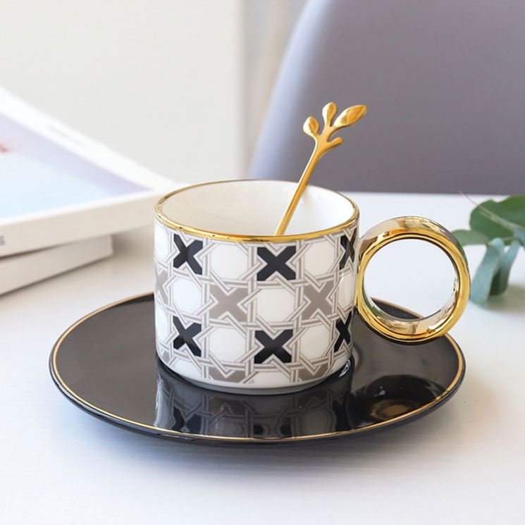 Zogifts Wholesale Nordic Coffee Golden Handle Tea Cup And Saucers Sets Tazas Ceramic Mugs Gold