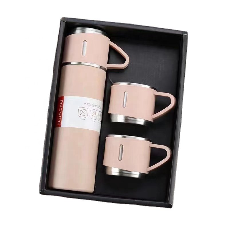 Custom Logo Vacuum Flask and 2 Cups Set Stainless Steel Travel Thermal Mug LED Light Source Bottle Shape for Water Gift