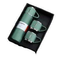 Custom Logo Vacuum Flask and 2 Cups Set Stainless Steel Travel Thermal Mug LED Light Source Bottle Shape for Water Gift