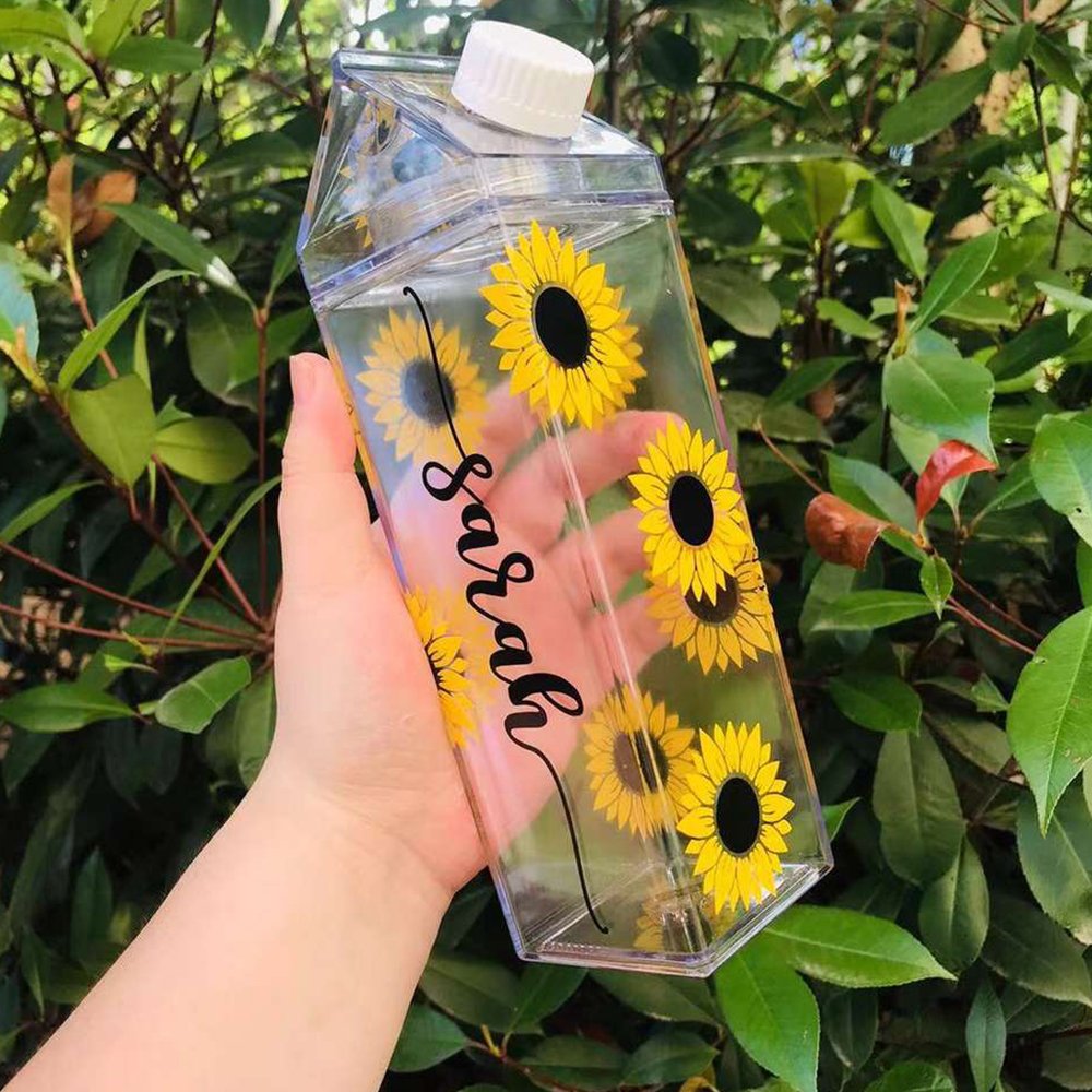 Customizable 500ML 1000ML BPA Free Plastic Portable Juice Drinkware Clear Portable Milk Carton Square Water Bottle