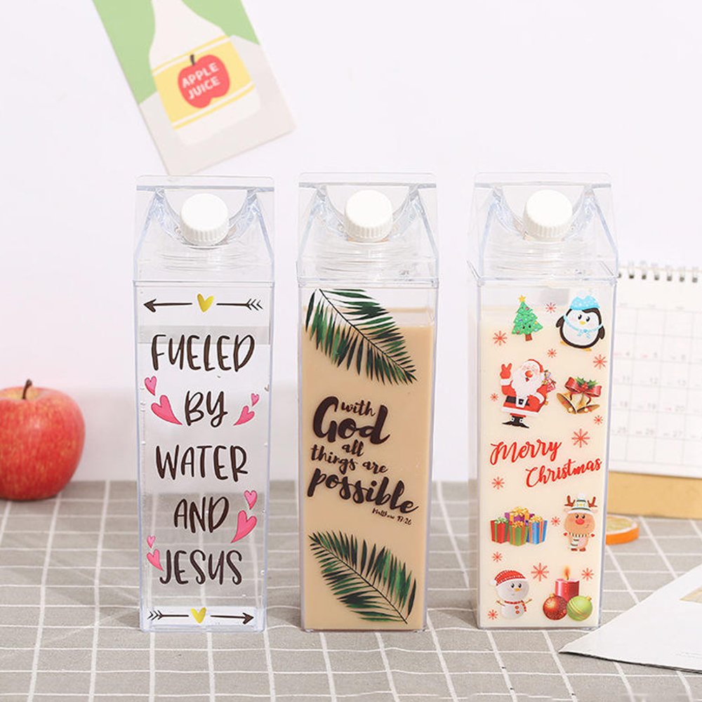 Customizable 500ML 1000ML BPA Free Plastic Portable Juice Drinkware Clear Portable Milk Carton Square Water Bottle
