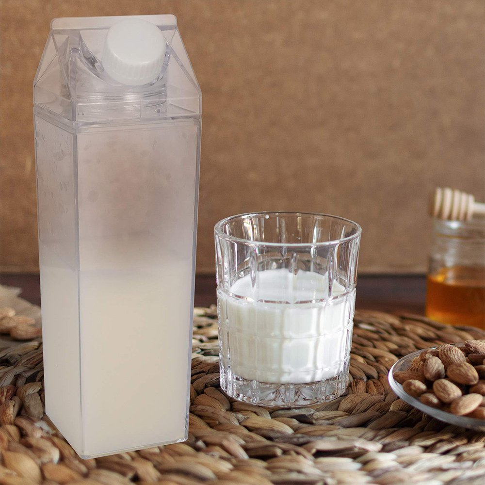 Customizable 500ML 1000ML BPA Free Plastic Portable Juice Drinkware Clear Portable Milk Carton Square Water Bottle