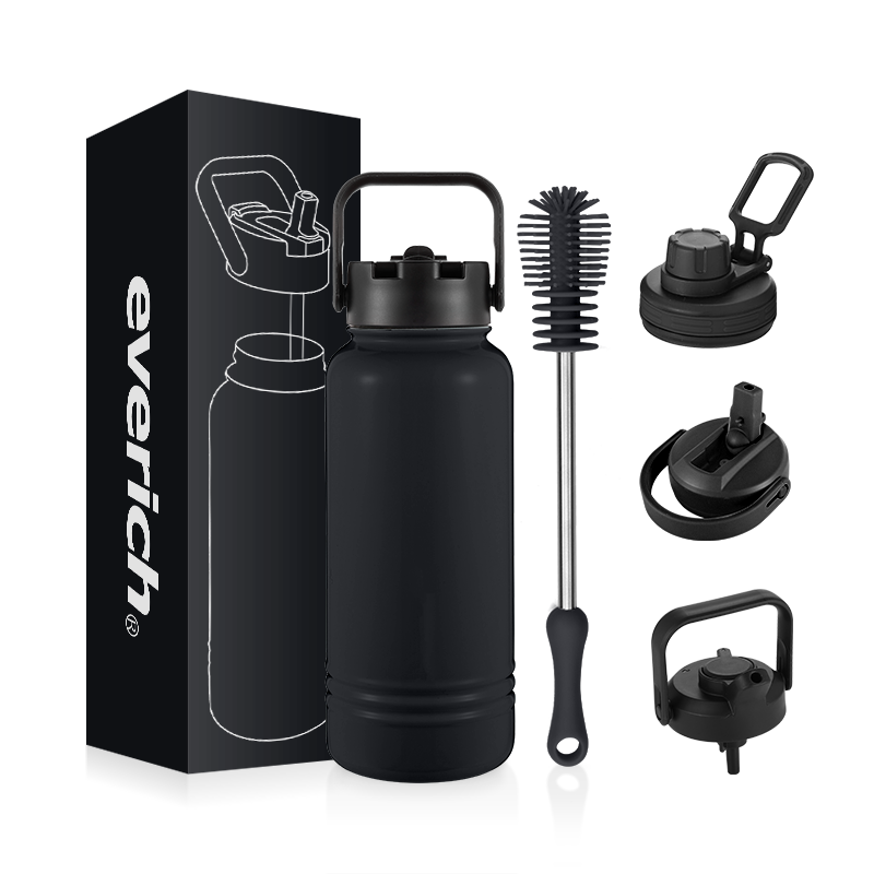 Custom Logo Double Wall Insulated Wide Mouth Water Bottle 18oz 24oz 32oz 40oz 64oz Stainless Steel Water Bottle with 3 Lids