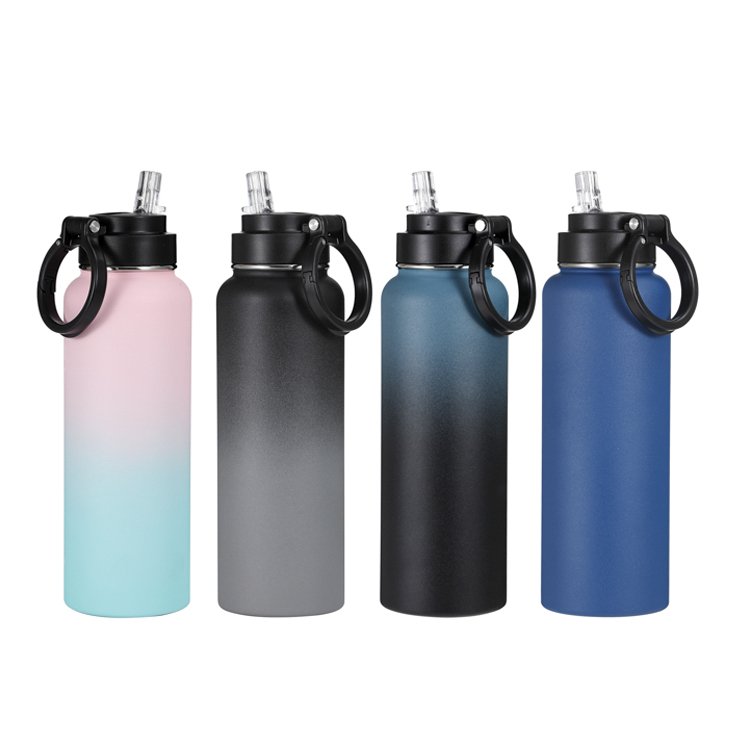Custom Logo Double Wall Insulated Wide Mouth Water Bottle 18oz 24oz 32oz 40oz 64oz Stainless Steel Water Bottle with 3 Lids