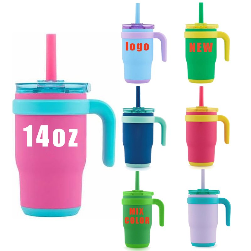 2024 NEW 14 oz Insulated Coffee Mug Travel Tumbler with Handle And Spill-Proof Straw Leakproof Insulated 14 OZ Kids Cup