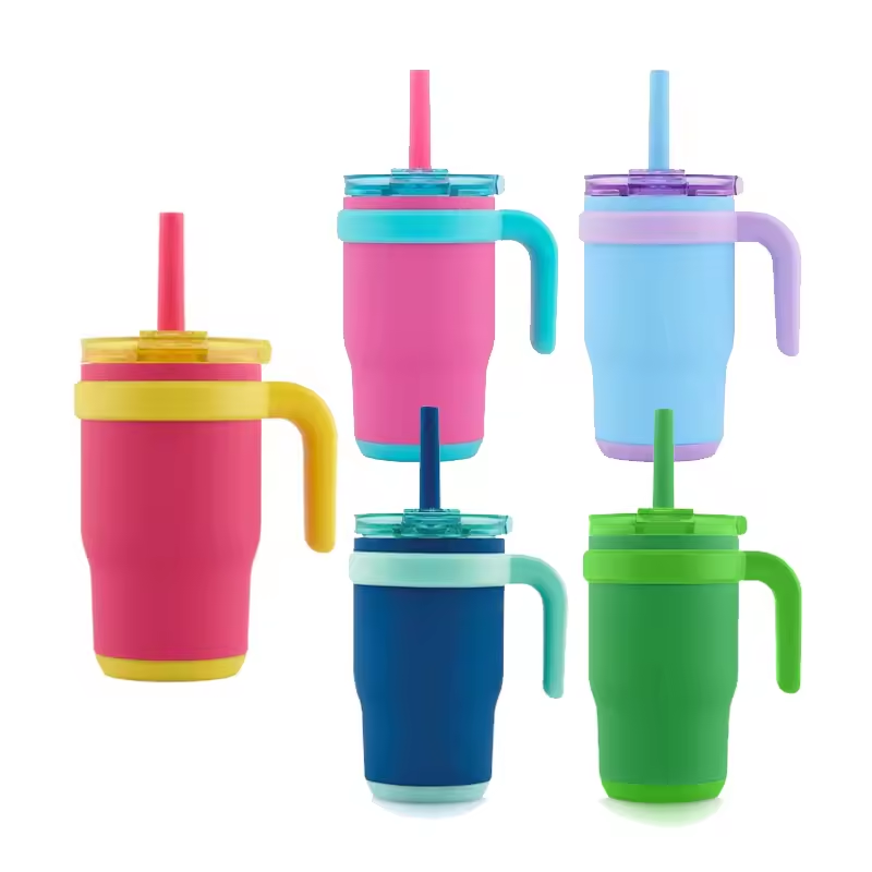 2024 NEW 14 oz Insulated Coffee Mug Travel Tumbler with Handle And Spill-Proof Straw Leakproof Insulated 14 OZ Kids Cup