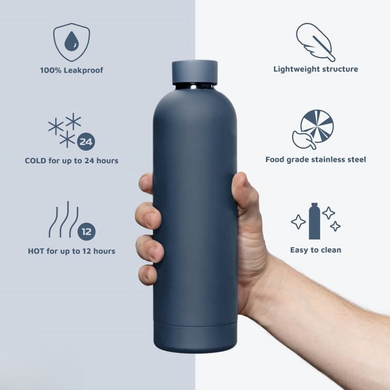 OEM Custom logo Double Wall Stainless Steel Insulated Water Bottle Keep Hot and Cold Soft Touch Outdoor Sports Vacuum Flask
